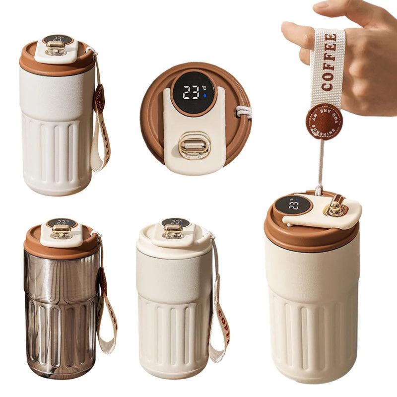 Borraccia Termica Smart 450ml – Acciaio Inox, Display Digitale, Mantiene Caldo/Freddo 6-12h, Portatile per Sport, Viaggio e Ufficio