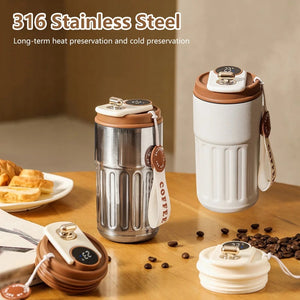 Borraccia Termica Smart 450ml – Acciaio Inox, Display Digitale, Mantiene Caldo/Freddo 6-12h, Portatile per Sport, Viaggio e Ufficio